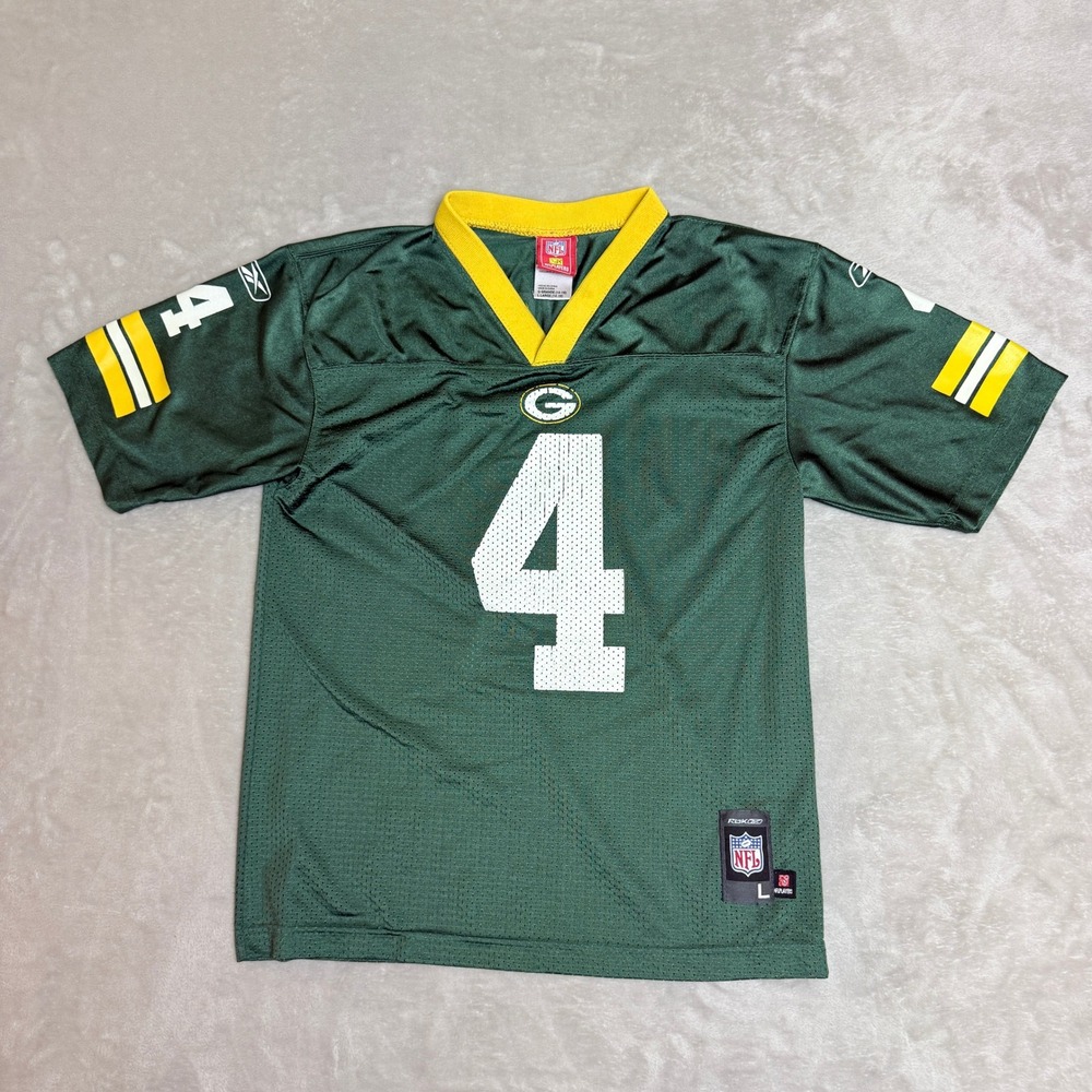 Vintage Reebok Brett Favre Green Bay Packers Jersey Youth L 14-16 Green NFL Y2K